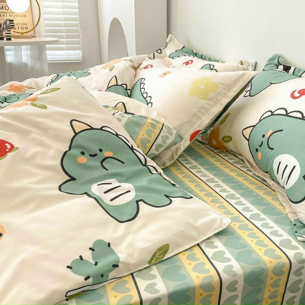 Bộ chăn ga gối Cotton Poly M2T bedding chăn ga Hàn Quốc miễn phí bo chun drap ga giường - khủng long cà chua