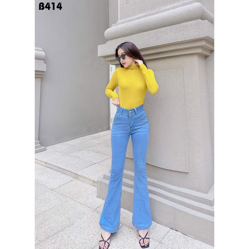 Quần Jeans Ống Loe Nữ Lưng Siêu Cao Co Giãn