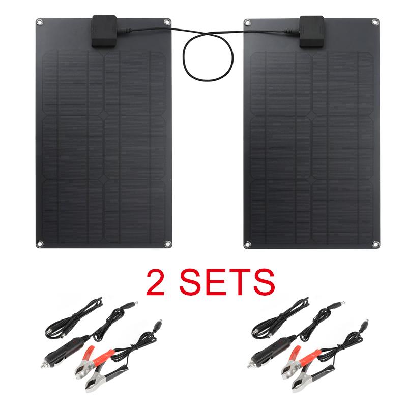 Bảng điều khiển năng lượng mặt trời 5V 18V Tấm năng lượng mặt trời di động 50W 12 Volt Bộ sạc USB ngoài trời cho cắm trại pin điện thoại di động Màu sắc: hai bộ