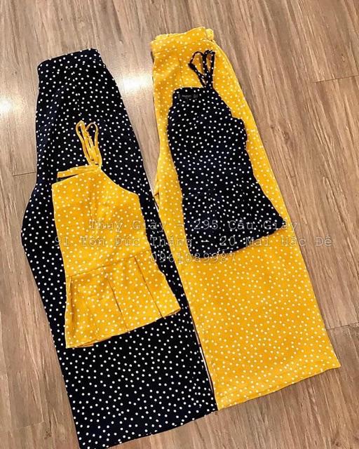 Set áo peplum quần ống rộng sang chảnh
