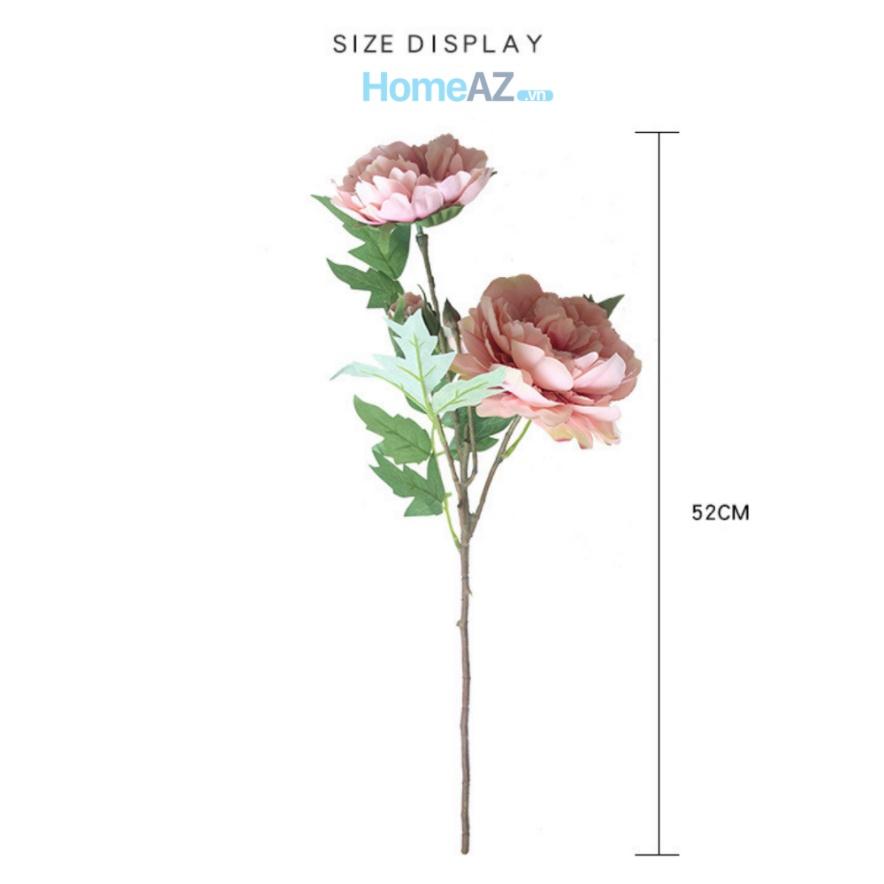 Cành hoa mẫu đơn giả đẹp bằng lụa màu hồng phấn PEOLY 52cm mã AZHOA006
