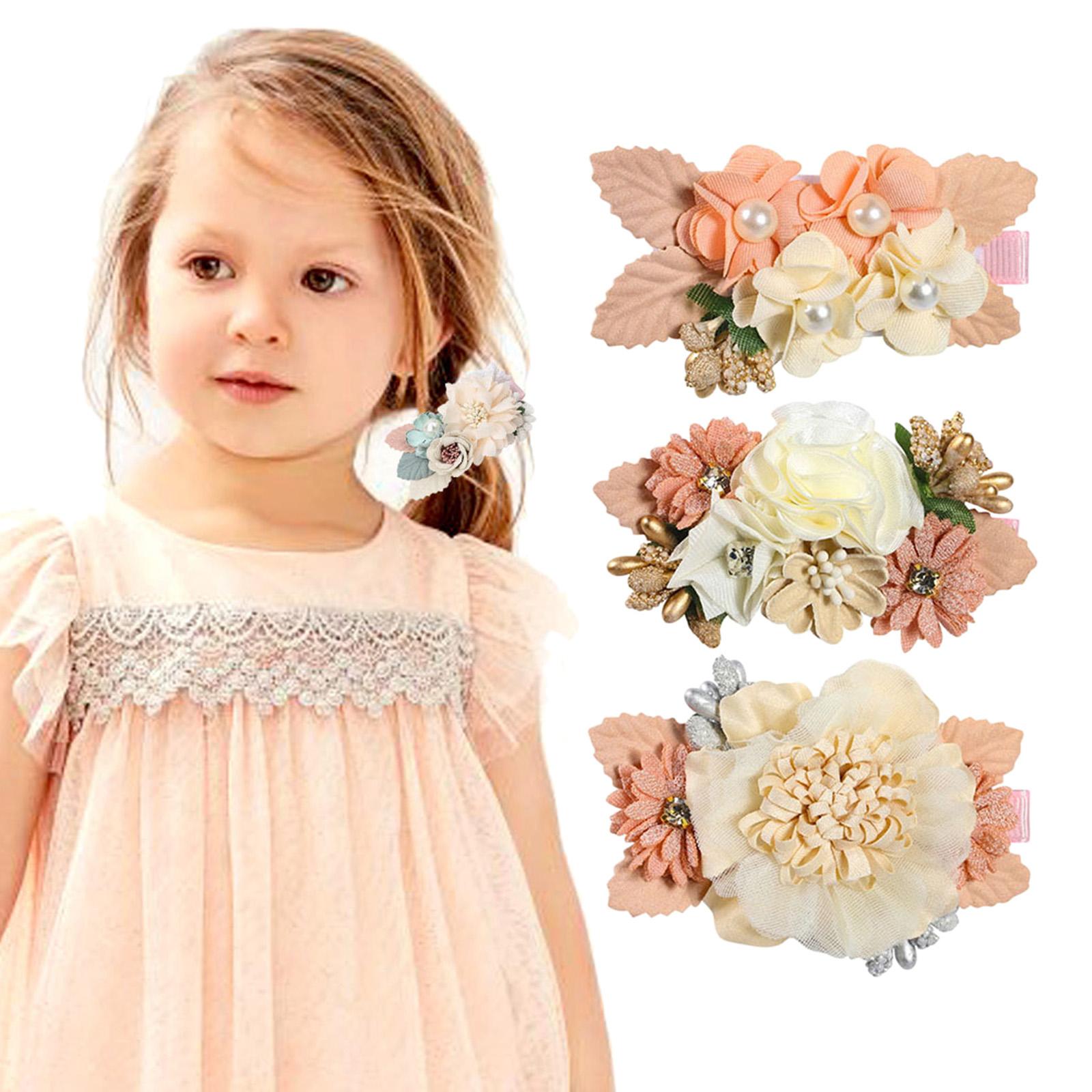 3x Baby Girl Bows Flowers Infant Hairpins Headwear Hair Clips