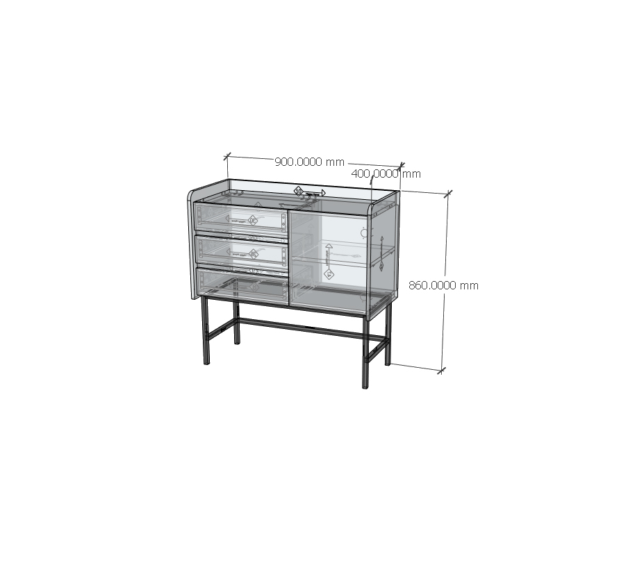 LAVIA, Tủ lưu trữ 3 ngăn kéo - 1 cửa mở - chân sắt, 90cm x 40cm x 86cm , THK_157