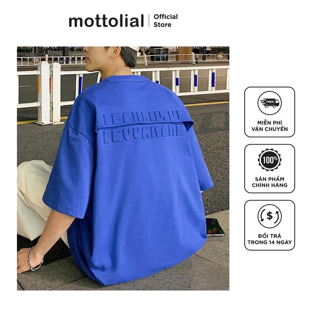 Áo thun nam form rộng, tay lỡ, cổ tròn, hình in nổi 2 mặt - chất liệu vải cotton cao cấp, kiểu dáng thời trang - xanh