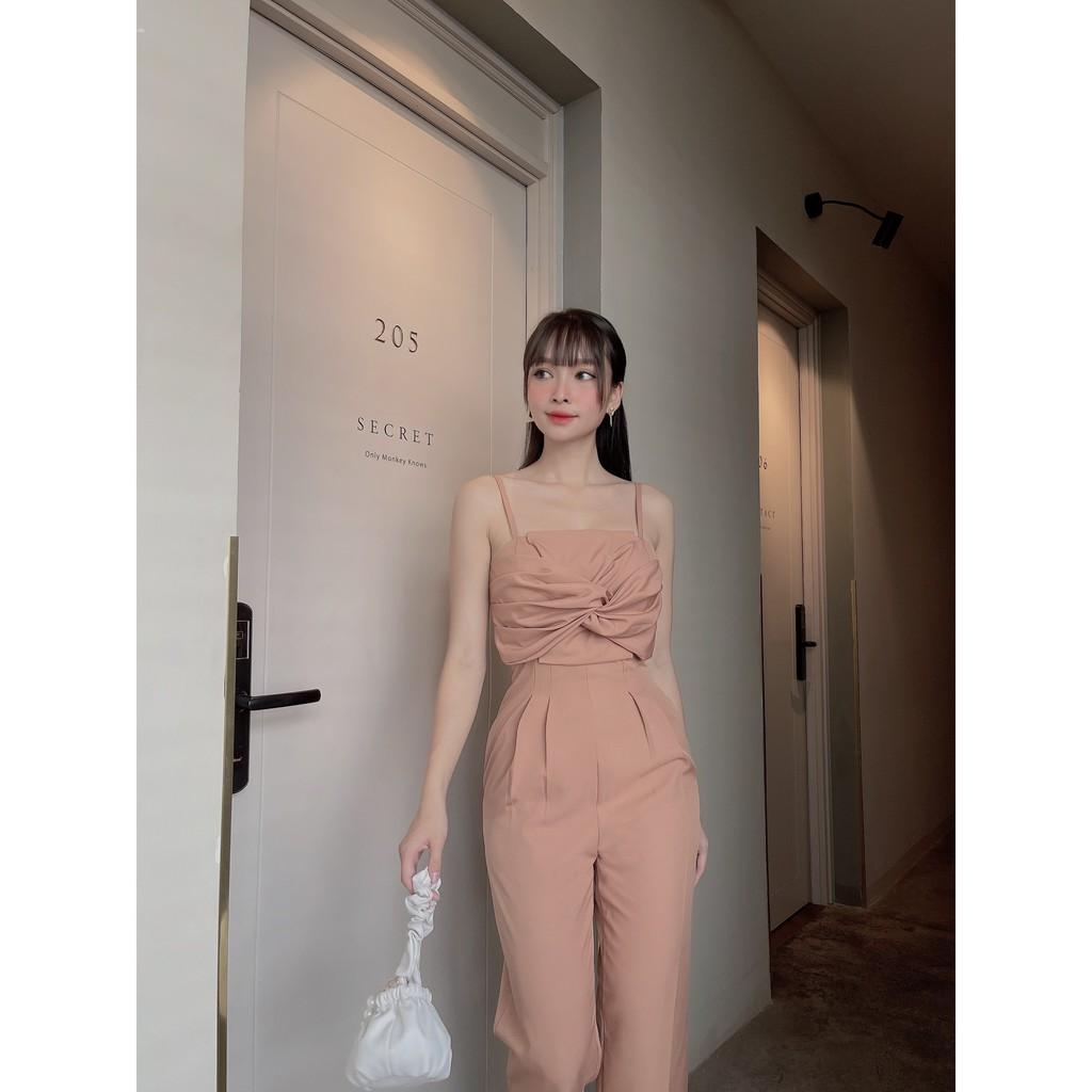 Jumpsuit đồ bay chéo nơ ngực, form chuẩn sang trọng