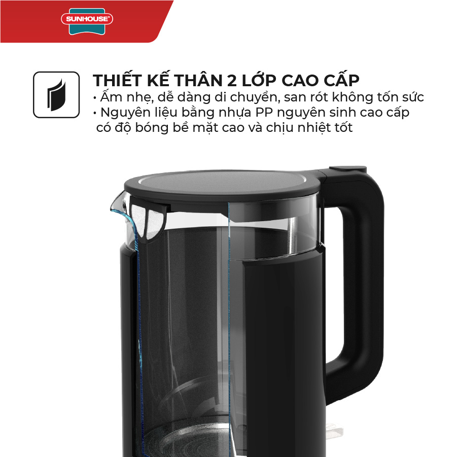 Ấm Siêu Tốc Thủy Tinh Sunhouse SHD1330 (1.7 Lít) - Hàng Chính Hãng