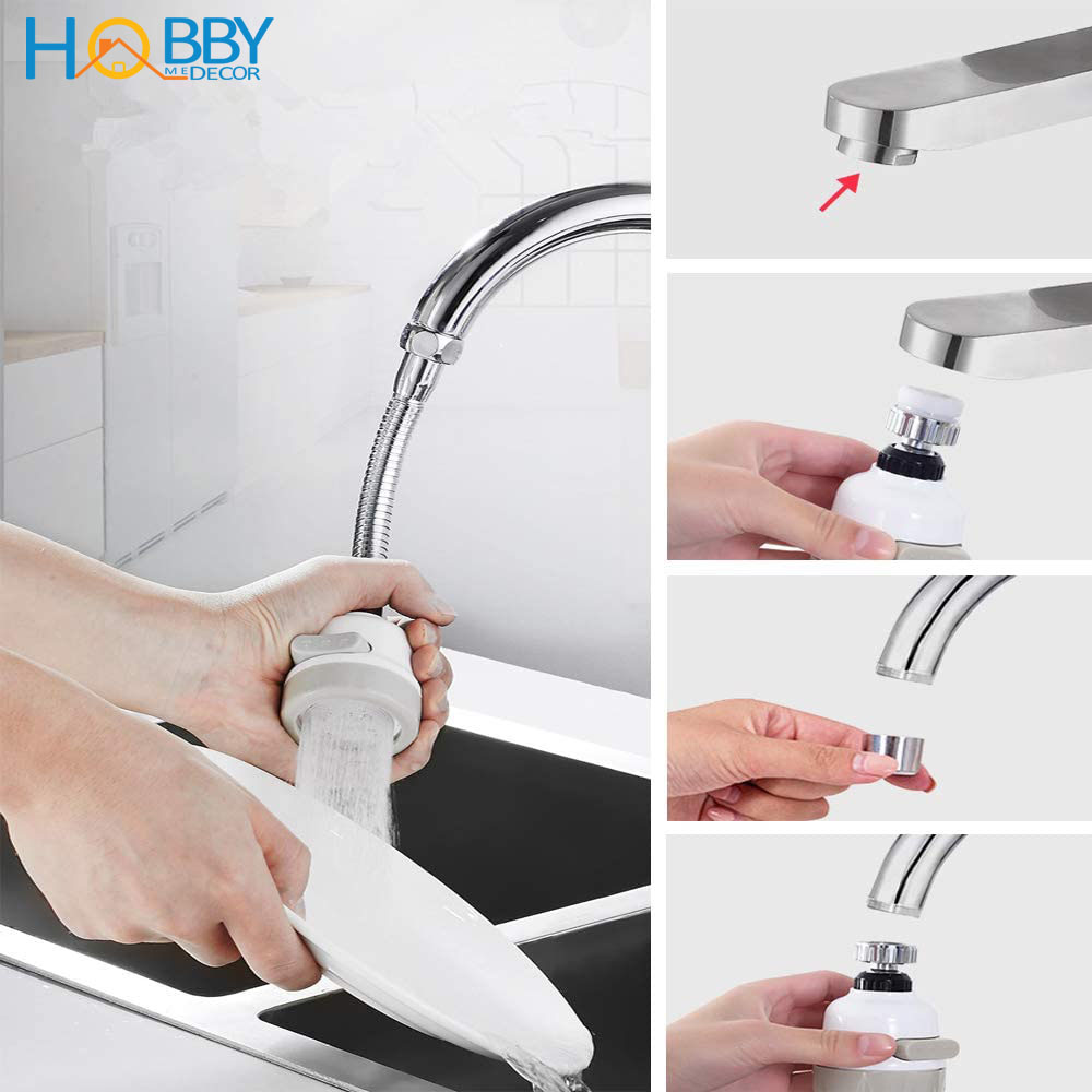 Bộ đầu nối vòi rửa bát tăng áp nối dài thân mềm 3 chế độ phun Hobby Home Decor VSTADAY kèm đầu chuyển ren