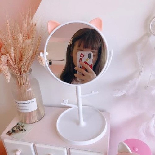 Gương trang điểm để bàn tai mèo dễ thương