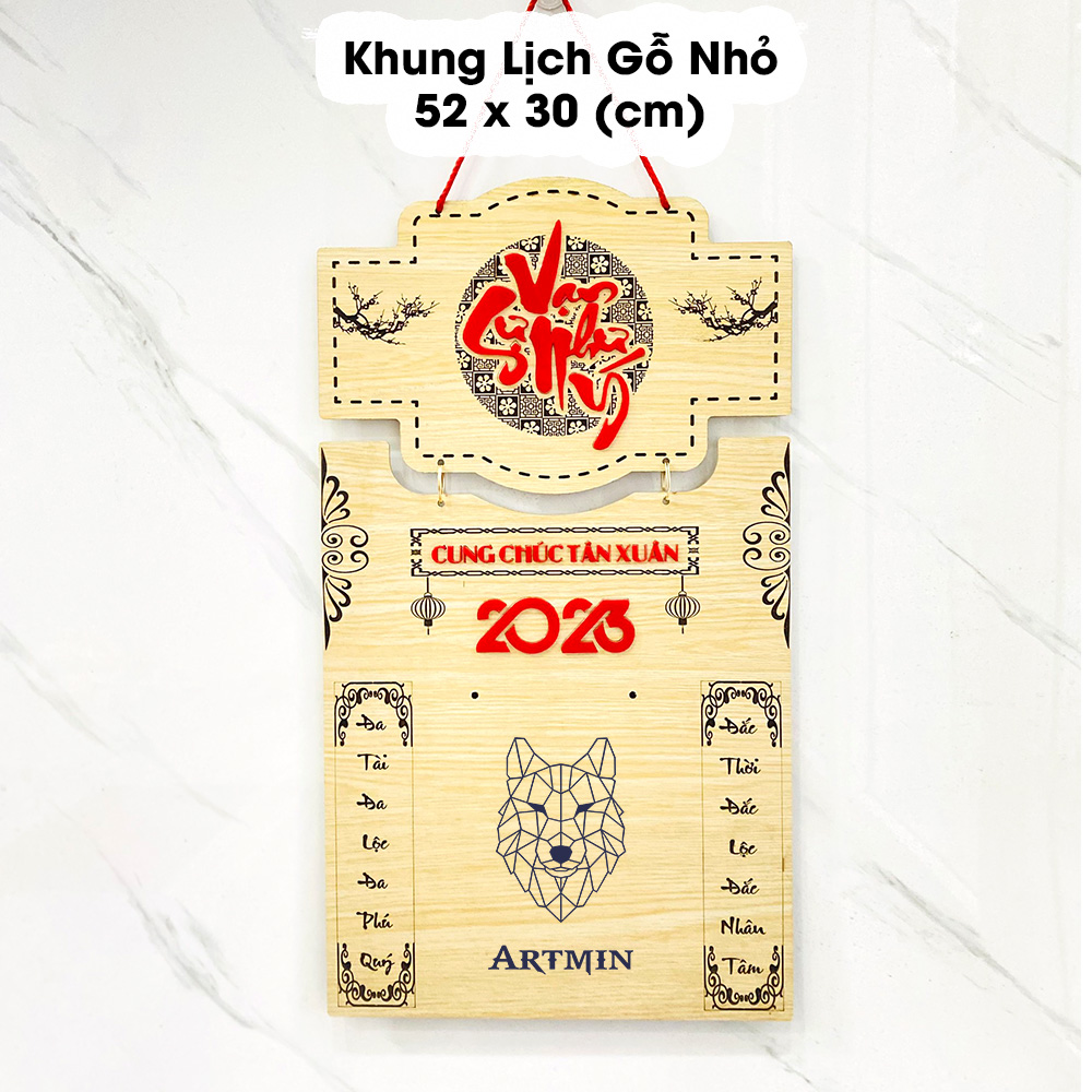 Khung Lịch Gỗ Treo Tường - Tết Quý Mão Hot 2023 - Biểu Tượng Thần Tài May Mắn