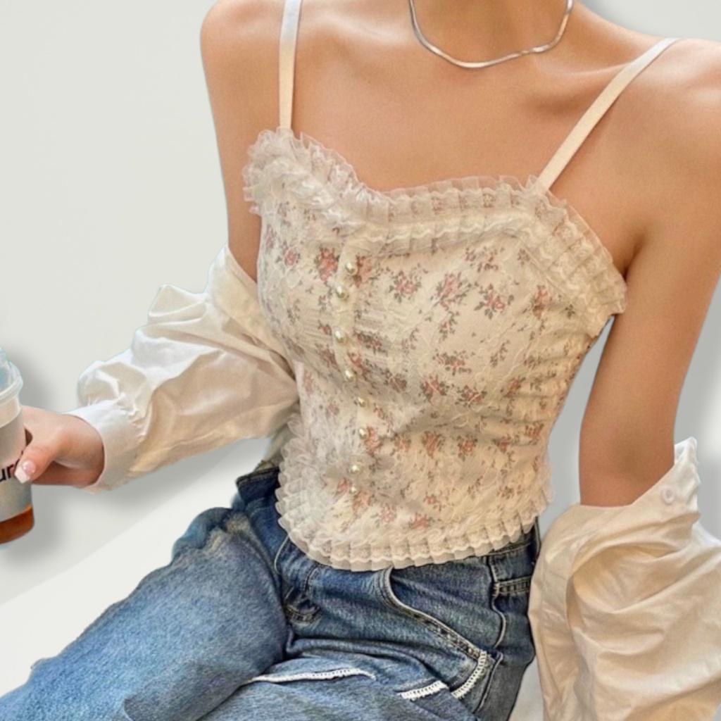 Áo Bra Nữ Hai Dây Ren Croptop Có Mút Ngực Kiểu Tiểu Thư Trun Lưng Mềm Mại EDEP 6688