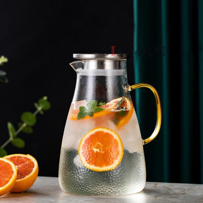 Bộ Bình Thủy Tinh Đựng Nước Chịu Nhiệt Nắp Inox 304 Vân Sần Phong Cách Nhật 1500ml