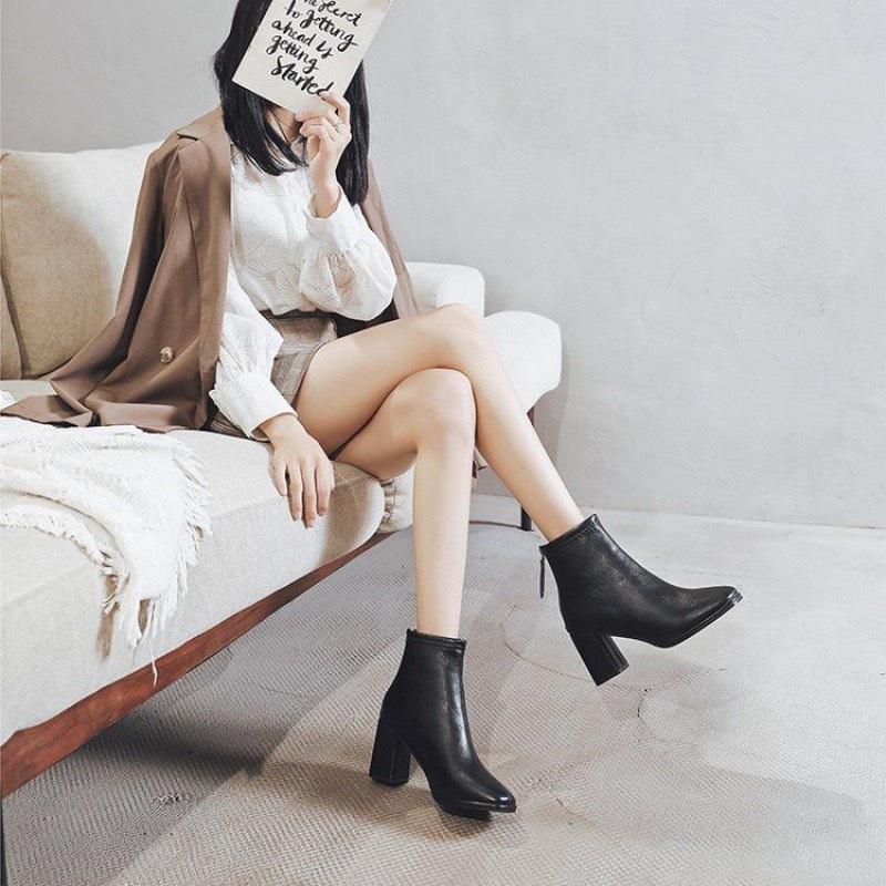 Bốt nữ cổ lỡ hàng QC lót lông đẹp gót cao 7 phân (mã 5261)