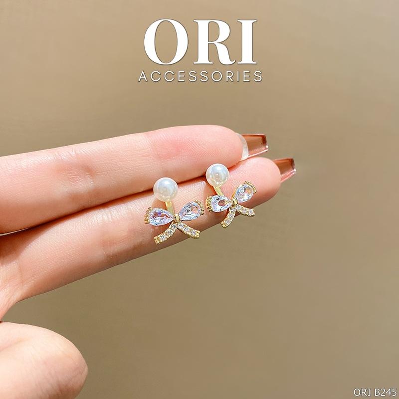 Bông tai dáng nhỏ Nơ đính đá Griselda siêu xinh ORI ACCESSORIES B245