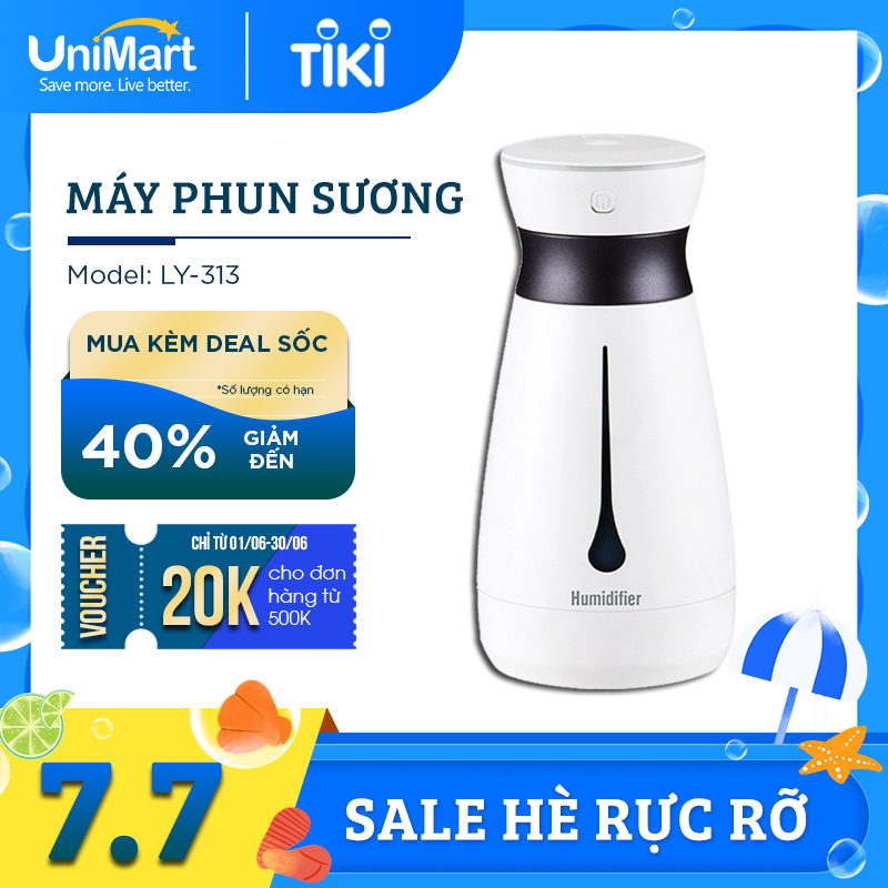 Máy Phun Sương Tạo Ẩm Khuếch Tán Tinh Dầu Cao Cấp Damas LY313 - Thiết Lập 2 Chế Độ Phun Sương Biệt Lập - Kết Hợp Đèn Led 7 Màu Hiện Đại - Hàng Chính Hãng