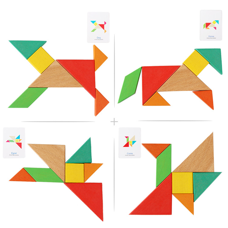 Đồ chơi ghép hình Tangram thông minh nhiều màu sắc bằng gỗ