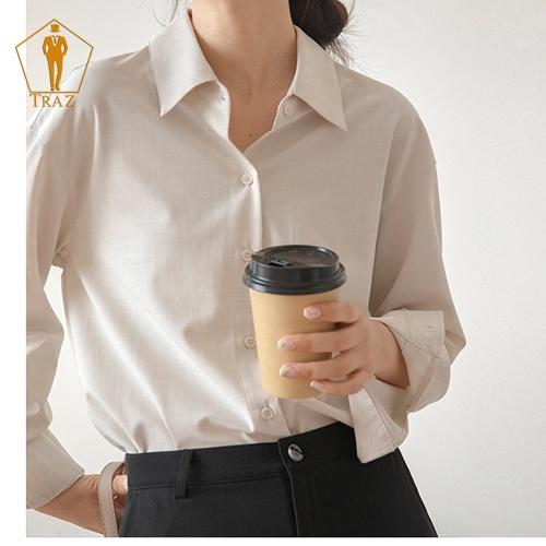 Áó Sơ Mi Trắng Nữ TRAZ Phom Dáng Suông Unisex Basic Dài Tay Cực Xinh