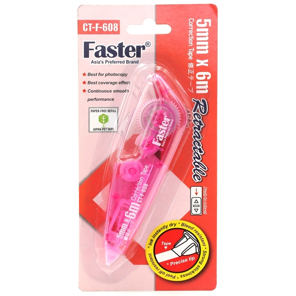 Bút Xóa Kéo Faster 5mm x 6m - CT-F-608 - Mẫu 3 - Màu Hồng