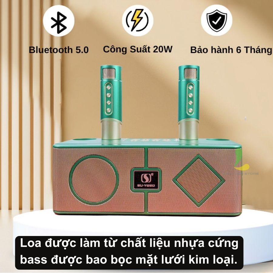 Loa Bluetooth Karaoke Su-Yosd YS215 ( YS-215 ) - Loa xách tay mini chất liệu nhựa cao cấp, công suất 20W và mic cực hay - Hàng nhập khẩu