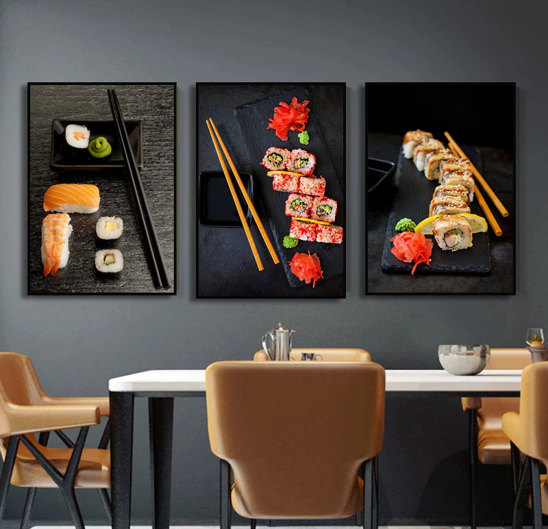 Tranh treo tường trang trí decor quán sushi tặng kèm đinh 3 chân