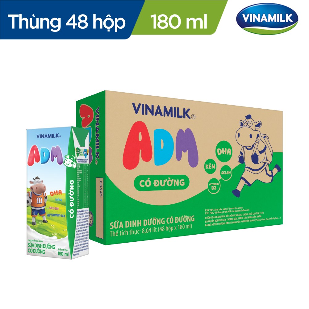 THÙNG 48 HỘP SỮA DINH DƯỠNG VINAMILK ADM GOLD CÓ ĐƯỜNG 180ML