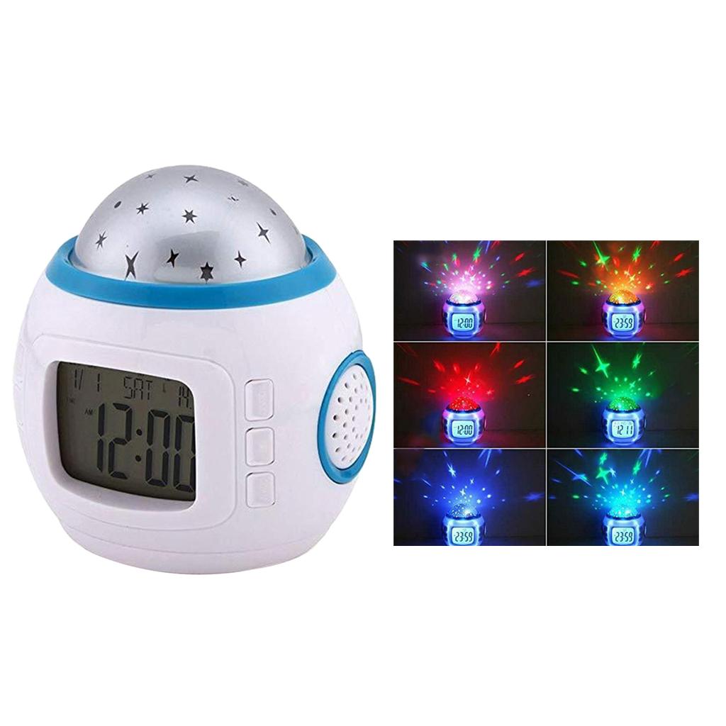 Sky Star Night Light Projector Lamp Kids Bedroom Music Alarm Clock White