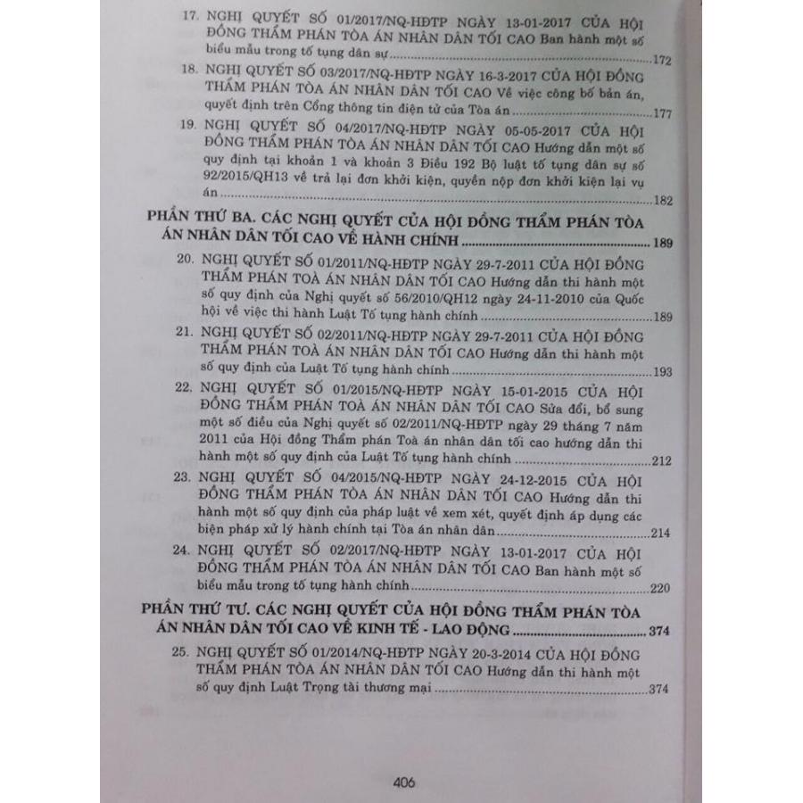 Các nghị quyết của hội đồng thẩm phán tòa án nhân dân tối cao về hình sự dân sự, hành chính, kinh tế, lao động từ năm 2007 - 2018