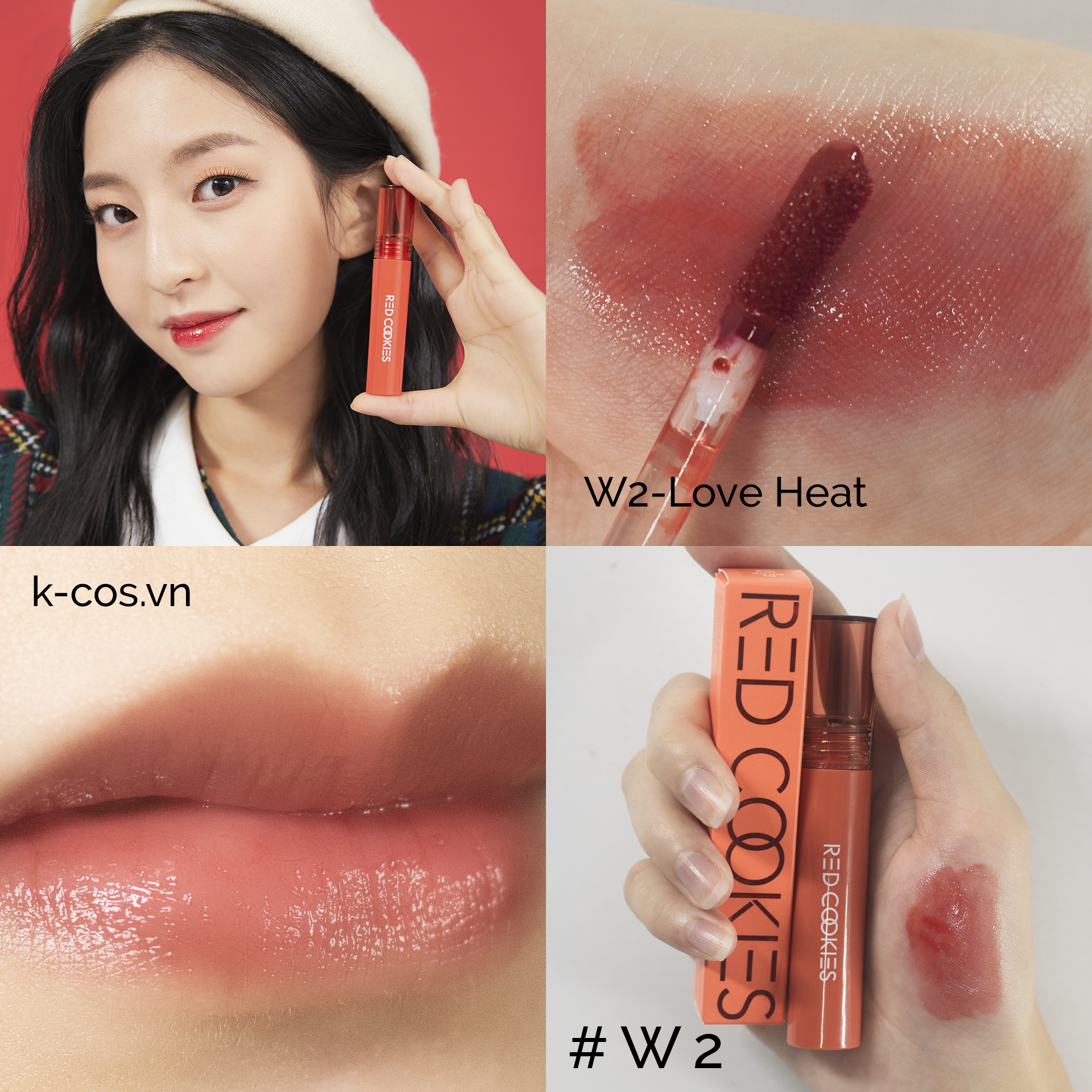  Son Bóng Red Cookies Glow Water Wrap Tint Hàn Quốc Màu W2 - Đỏ Cam