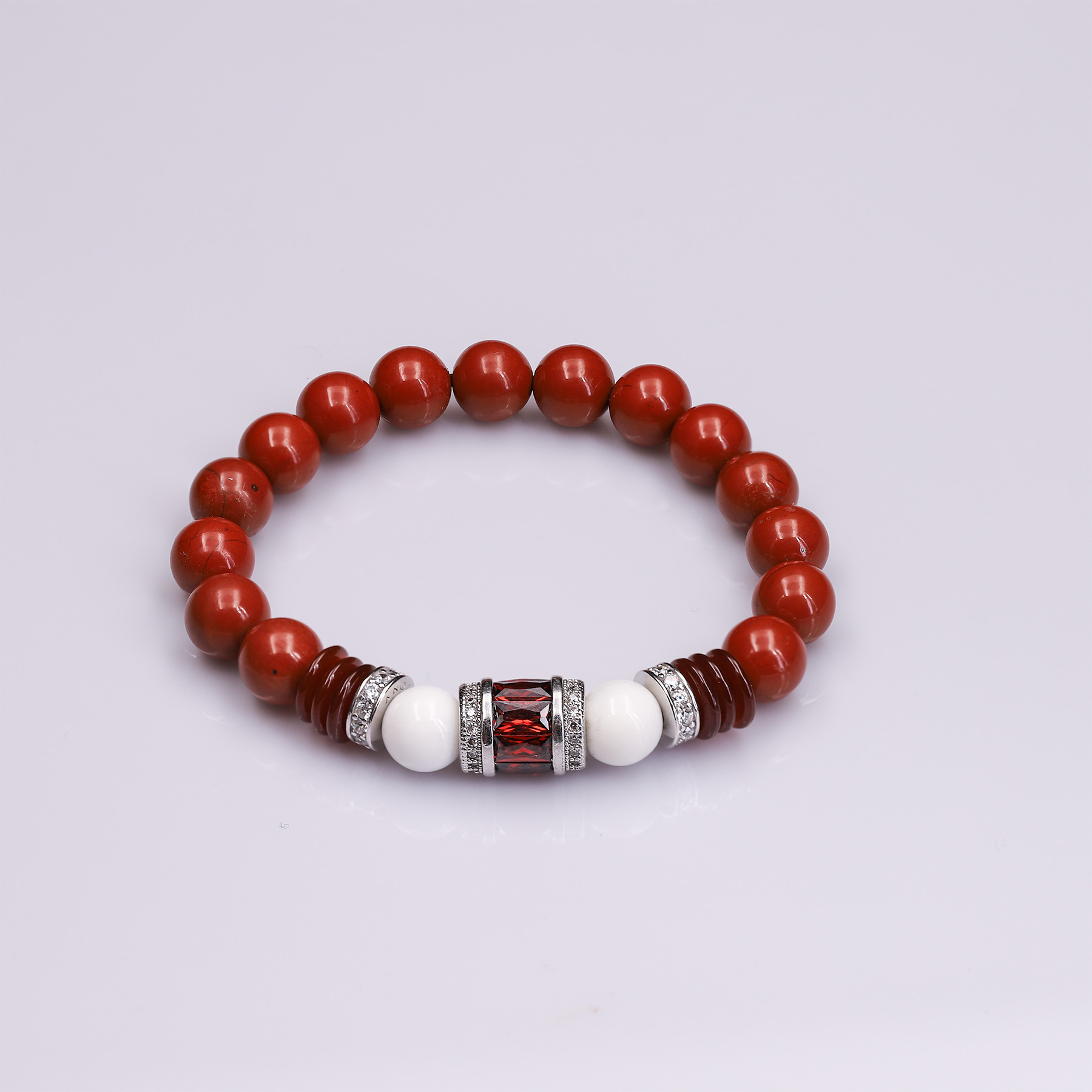 Vòng tay nữ đá Jasper đỏ tự nhiên 8 ly + Lu Bạc Đỏ