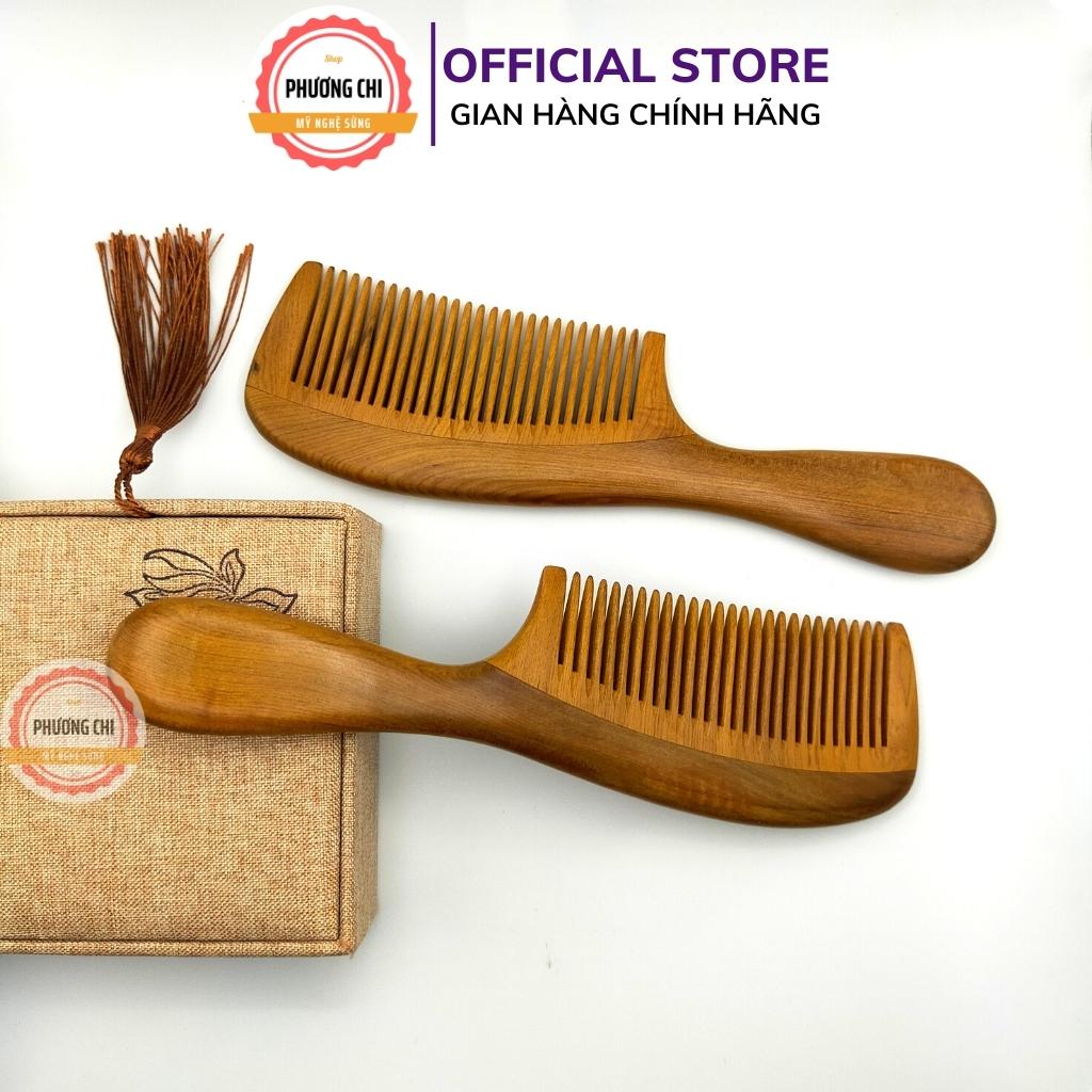 Lược gỗ thơm gép răng chuôi bầu trơn dài 19,5cm, lược chải tóc gỡ rối massage đầu