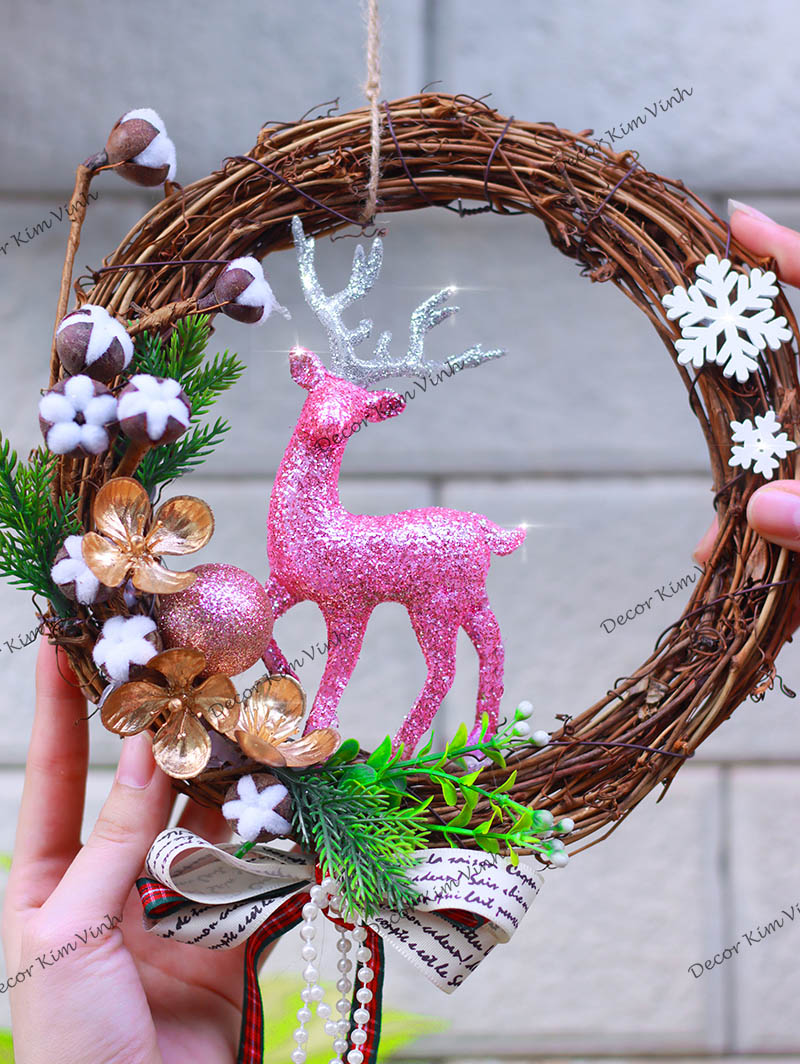 Vòng Hoa Noel VN07 20CM Vòng Nguyệt Quế Giáng Sinh Có Đèn