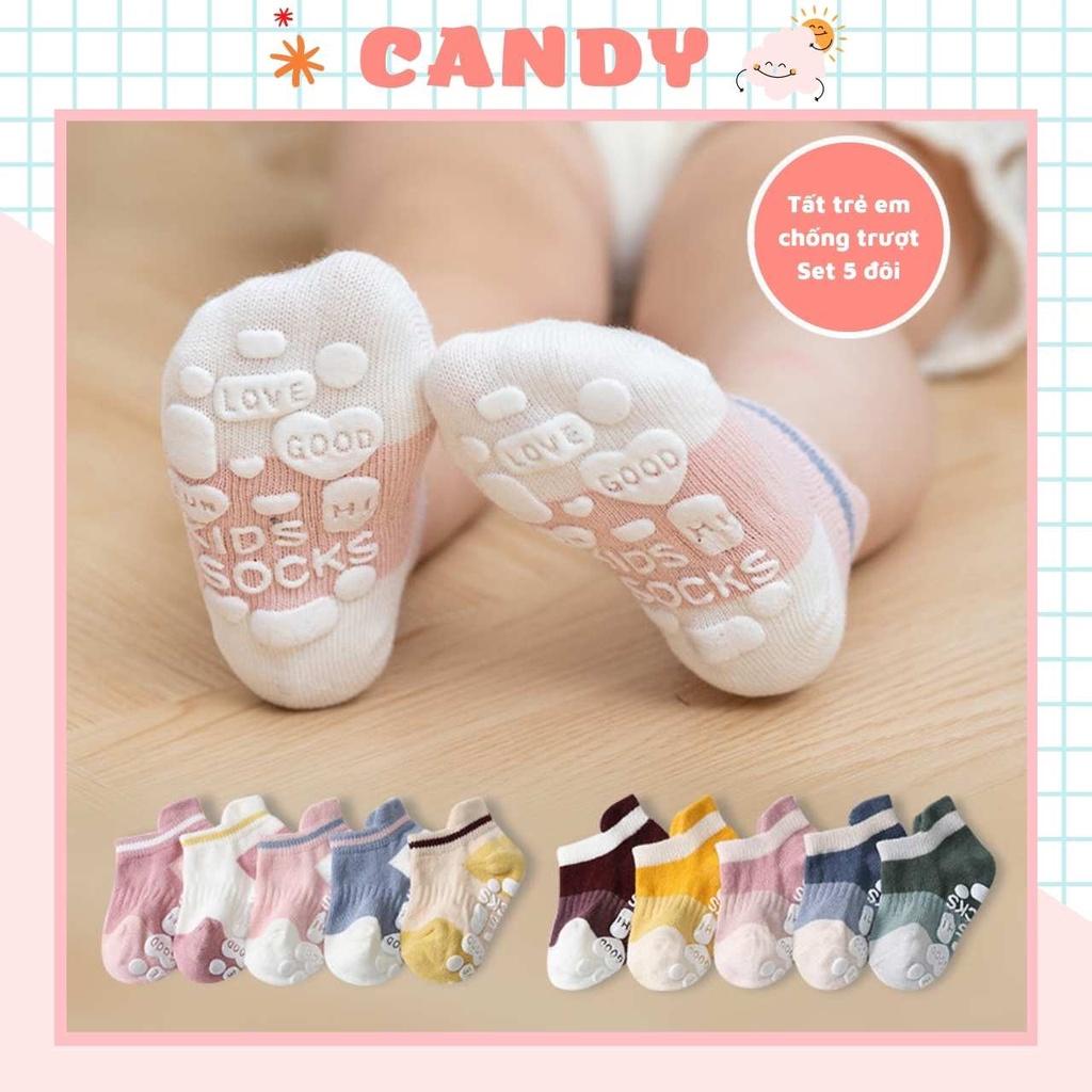 Tất trẻ em chống trượt, Set 5 đôi tất chống trượt chất cotton cổ thấp mềm mại thoáng khí cho trẻ sơ sinh