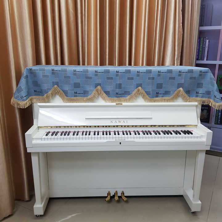 Khăn Phủ Đàn Piano màu xanh  vải dày có họa tiết cao cấp