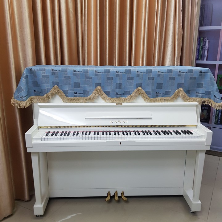Khăn Phủ Đàn Piano màu xanh vải dày có họa tiết cao cấp