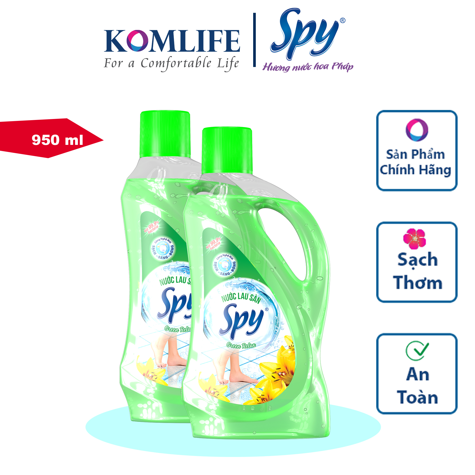 Nước lau sàn SPY 950 ml hương XANH Blossom thư giãn thoải mái khử mùi hôi tanh, xua đuổi côn trùng