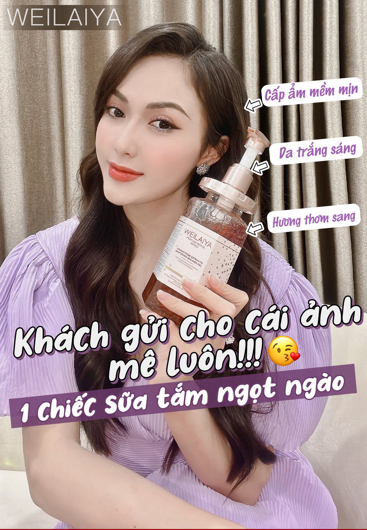 Mini Sữa tắm trắng da cánh hoa hồng Damask Weilaiya 9ml