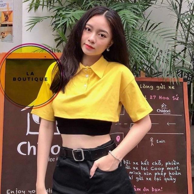 Set áo polo croptop kèm áo ống siêu xinh