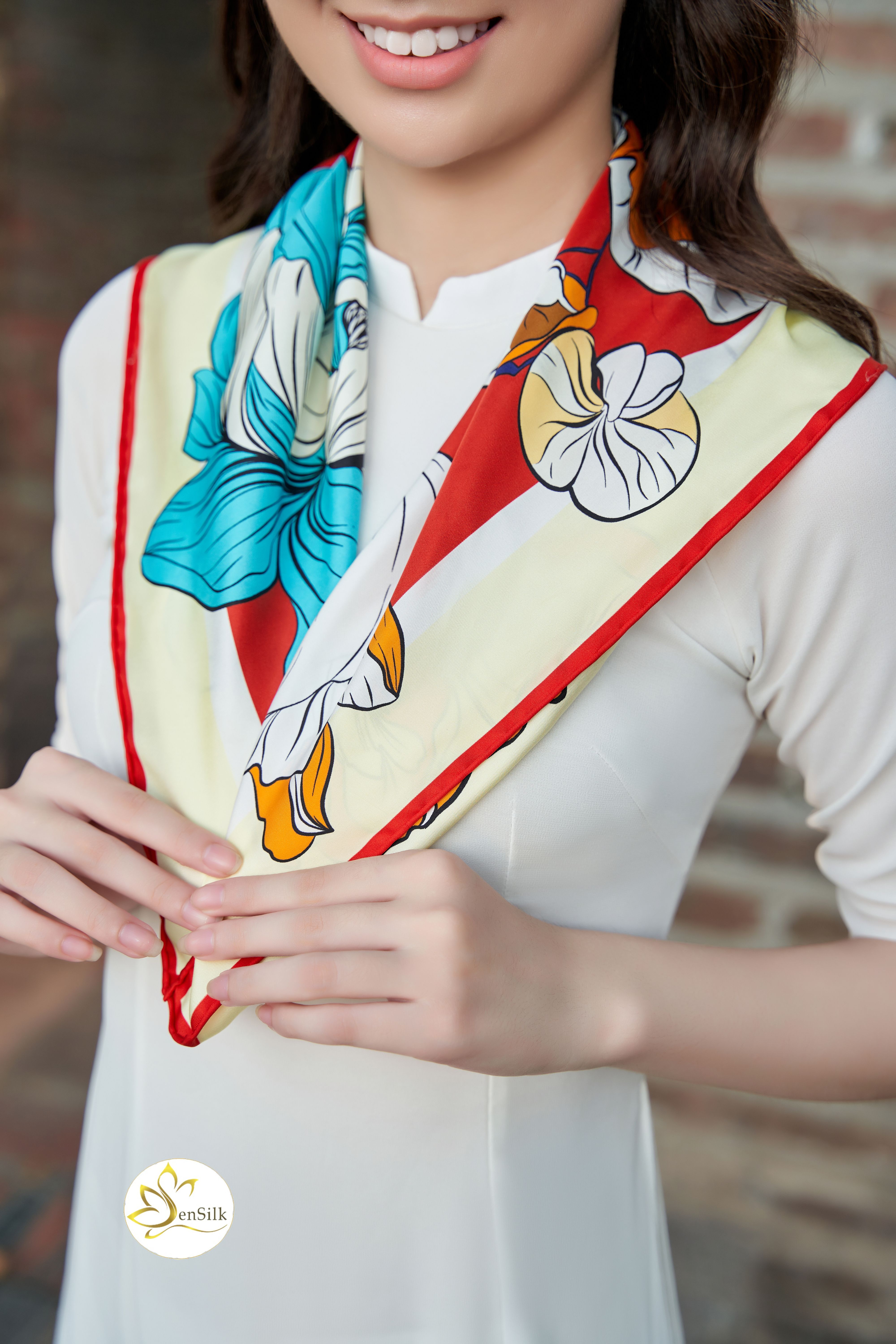 100% Silk Square Print Scarf - Khăn Lụa Quà Tặng in Kỹ Thuật Số SenSilk KLVI02 - Quà Tặng Doanh Nghiệp