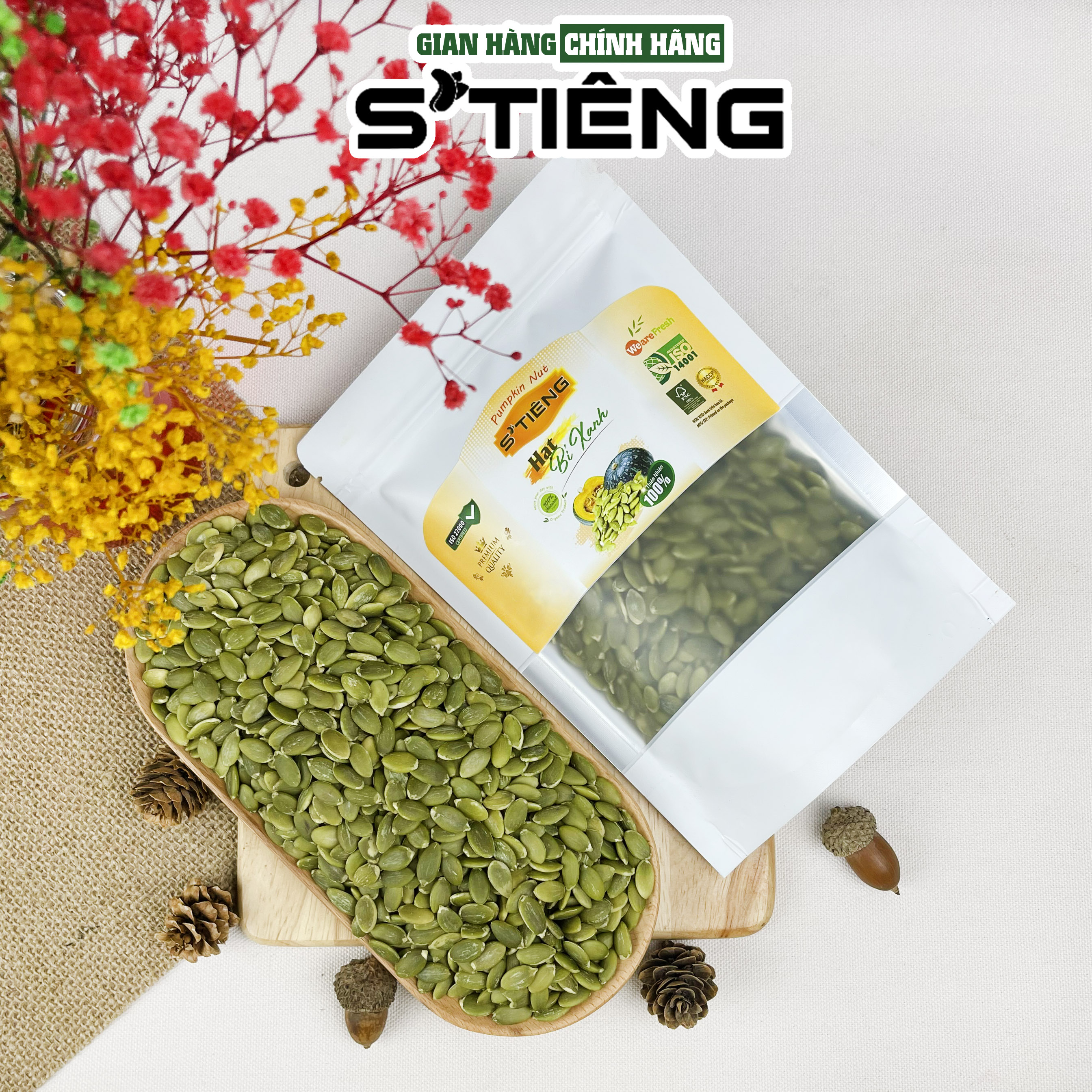 Nhân Hạt Bí Xanh S'TIÊNG Tươi Sống - Sấy Chín Sạch Vỏ