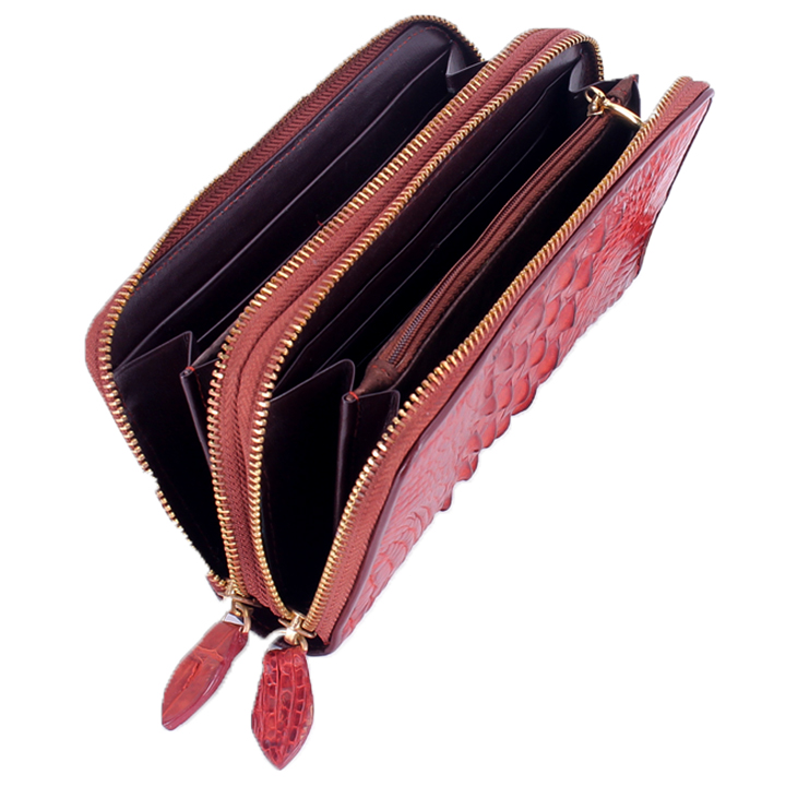 HJ3208-09-10-16 - Bóp da cá sấu 2 khóa gai vàng, đen, nâu đỏ, nâu đất