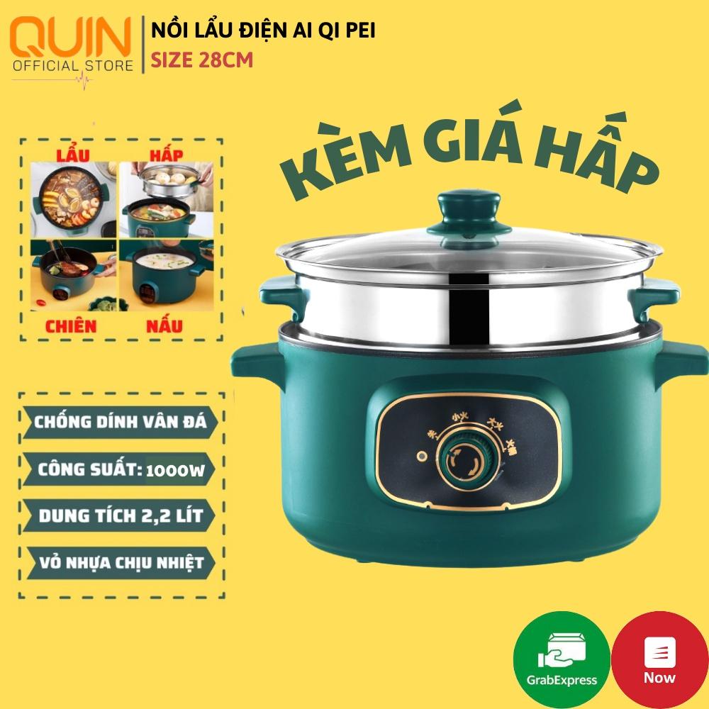 NỒI LẨU 28CM CHỐNG DÍNH 3 CHẾ ĐỘ - BẾP LẨU 1000W KÈM GIÁ HẤP INOX