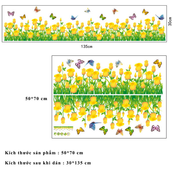 Decal dán chân tường hoa hồng vàng cho bé AY7025