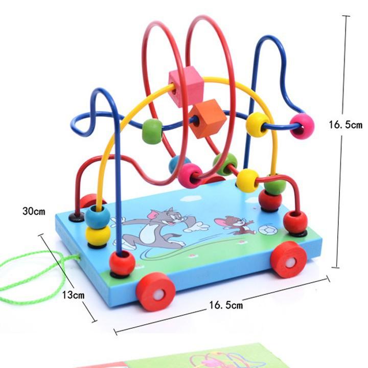 Xe đồ chơi bằng gỗ, xe xâu chuỗi luồn hạt gỗ, đồ chơi an toàn cho bé giúp trẻ kích thích giác quan hỗ trợ phát triển trí tuệ bằng đồ chơi thông minh – Tặng Kèm Móc Khóa.