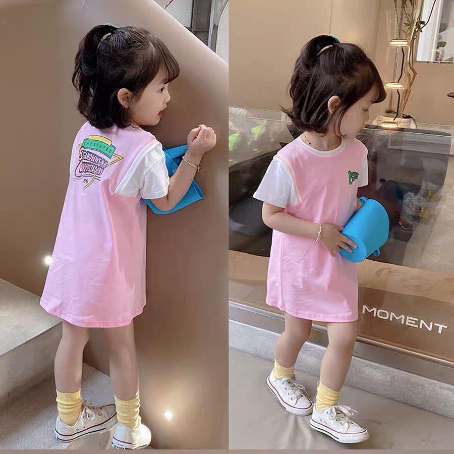 Đầm bé gái Con Xinh cotton tay phối kiểu dễ thương, váy dành cho bé gái từ 4 đến 10 tuổi