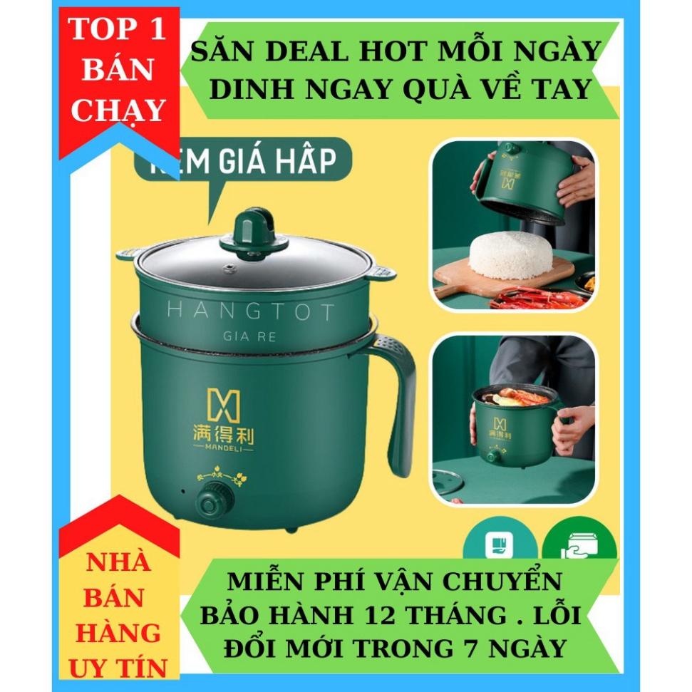 Nồi Lẩu Điện Đa Năng Mini Núm Xoay 2 NẤC NHIỆT Kèm Giá Hấp 1,8L - Ca Nấu Mì,Nấu Cơm 2 Tầng Chống Dính Cao Cấp