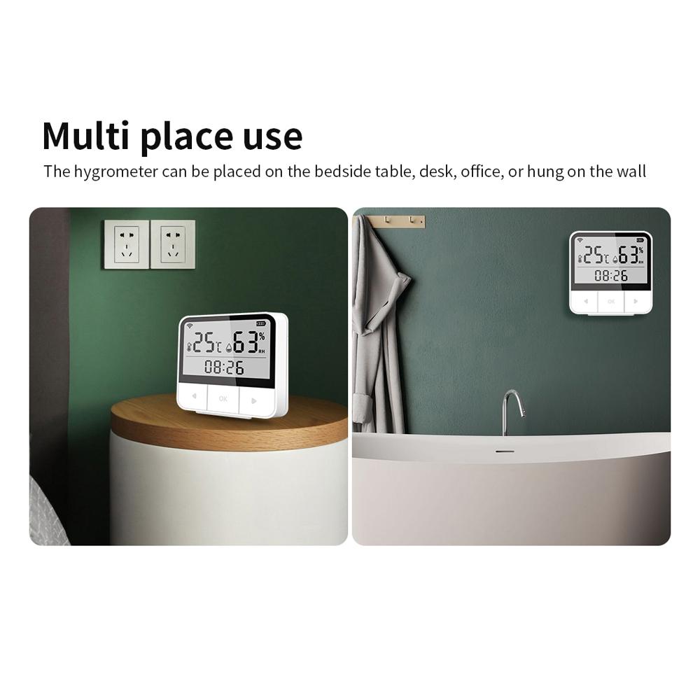 Tuya WiFi Intelligent Temperature Humidity Sensors Time Date Week Display Intelligent Home Office Bedroom Kitchen Living Room Hotel Temperature Humidity Sensors Large Display Intelligent Linkage Compatible with Alexa