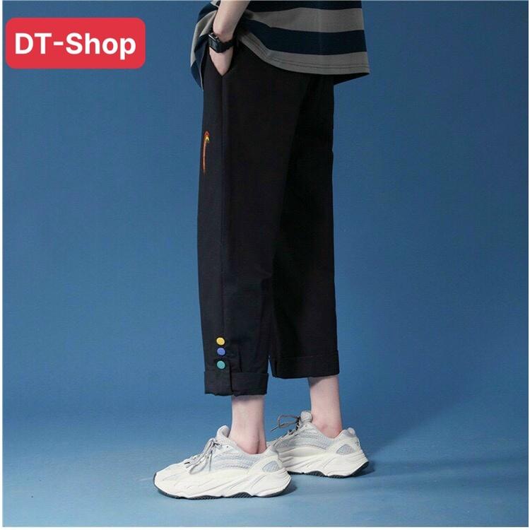 Quần ống rộng DT Shop, quần Simple dành cho nam nữ, cạp chun có dây rút điều chỉnh eo vải co dãn dày dặn mặc 4 mùa