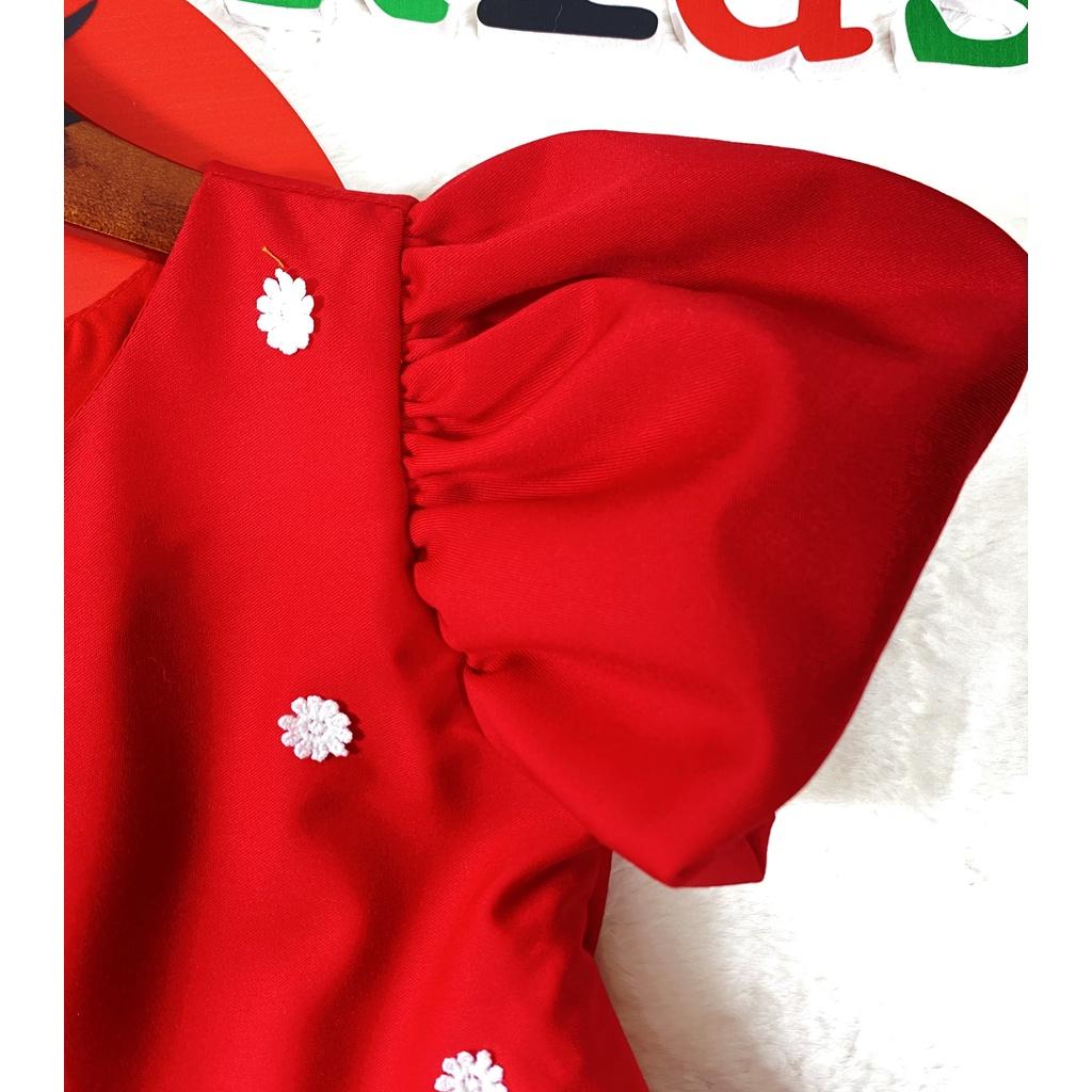 Đầm bé gái hàng thiết kế màu đỏ phối bông tuyết chơi Noel, chơi tết size từ từ 1-8 tuổi