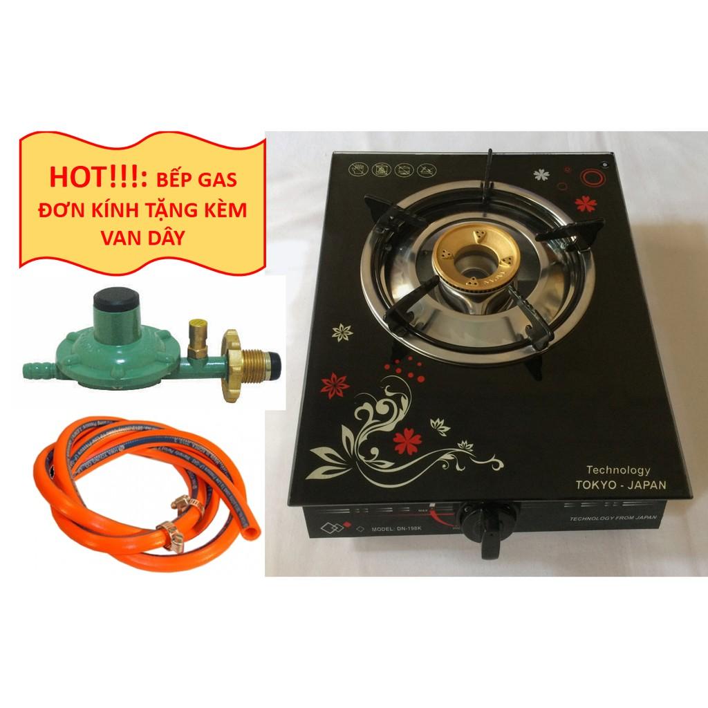 Bếp Ga Đơn Mặt Kính + Van + Dây gas Hàn Quốc