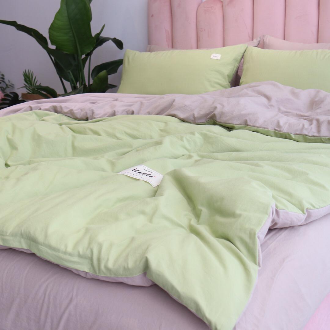 Bộ Chăn Ga Gối Cotton Tici LIDACO - Xanh Lá Ga Hồng - Tặng Vỏ Gối Ôm