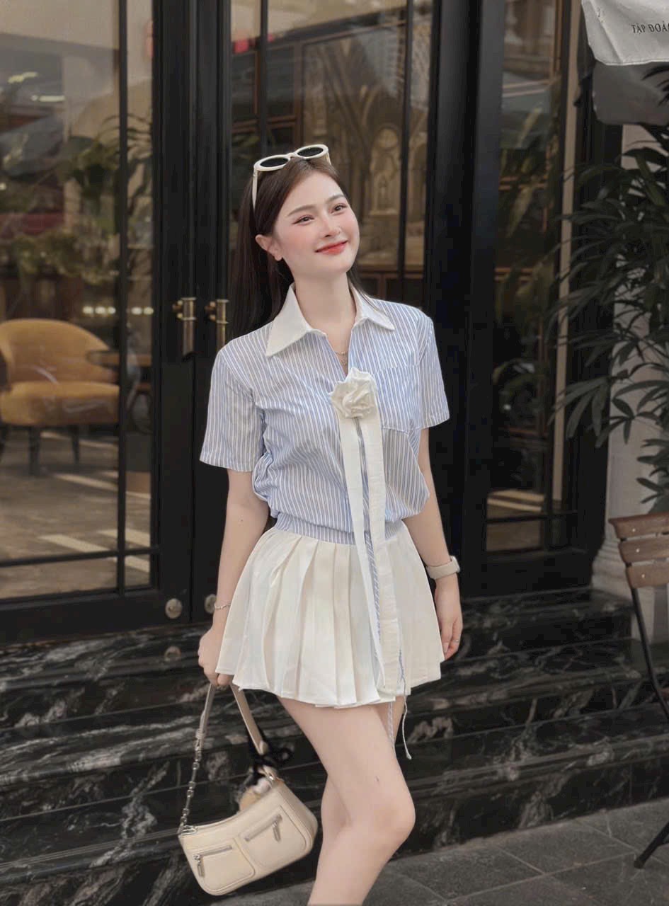 SET ÁO SỌC PHỐI CHÂN VÁY COÔTN LẠNH(CÓ LÓT QUẦN) MÀU Y HÌNH